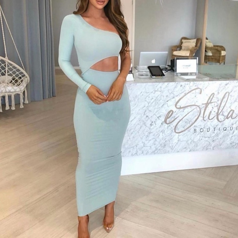 Bayse Green Ribbed Cutout Maxi Dress